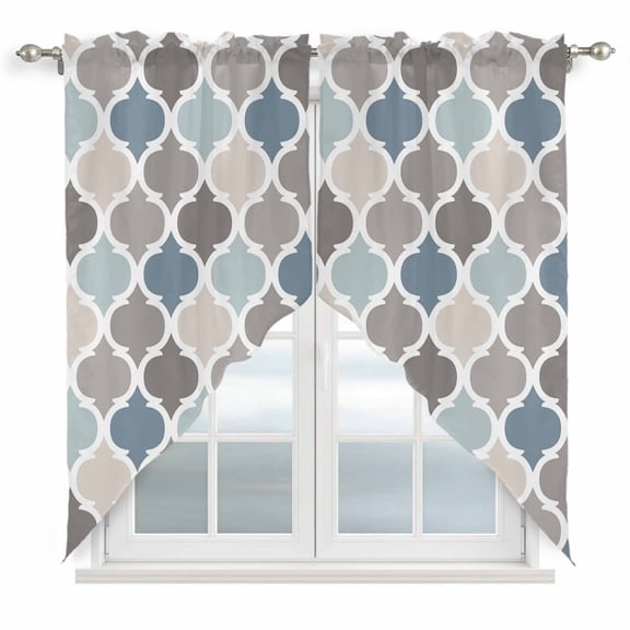 Blue Grey Swag Curtain Valance for Small Windows, Morocco Trellis Textured Modern Art Window Treatments Rod Pocket Short Topper Valances for Kitchen Bathroom Bedroom, 28"x36" 2 Pack