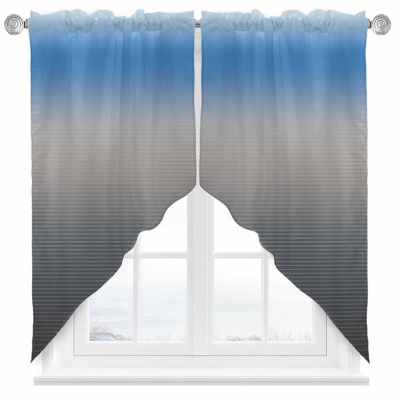 Blue Grey Swag Valances for Windows 2 Pack Stripe Gradient Swag Kitchen Curtains 45 Inches Long Rod Pocket Short Window Treatment for Kitchen Bathroom 36"x45"