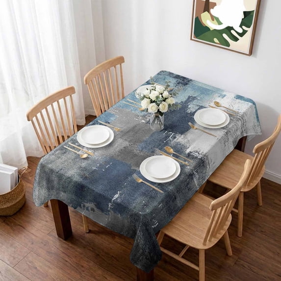 Blue Grey Table Cloth Waterproof Tablecloths, Abstract Art Oil Painting Modern Geometric Tablecloth Dining Table Cover for Kitchen Party Tabletop Outdoor, Rectangle Tablecloth 60x102 Inch