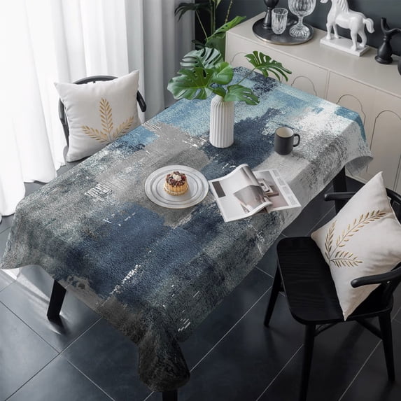 Blue Grey Table Cloth Waterproof Tablecloths, Abstract Art Oil Painting ...