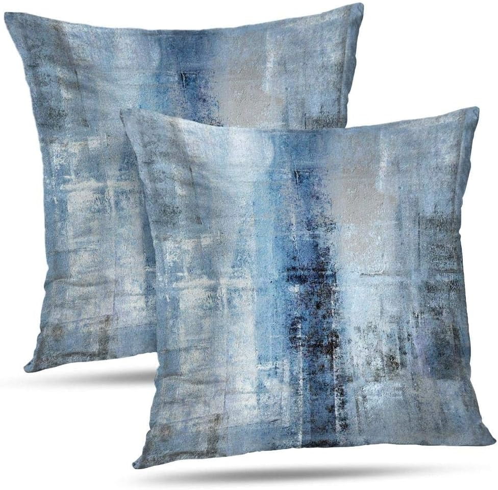 16x16 Blue and Grey Abstract Art Polyester Pillow Covers, Set of 2