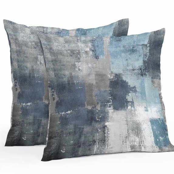 Blue Grey Throw Pillow Covers 24x24 Inch Set of 2, Abstract Art Oil Painting Modern Geometric Waterproof Outdoor Pillow Covers, Decorative Cushion Pillowcases for Couch, Sofa, Bed, Garden, Patio