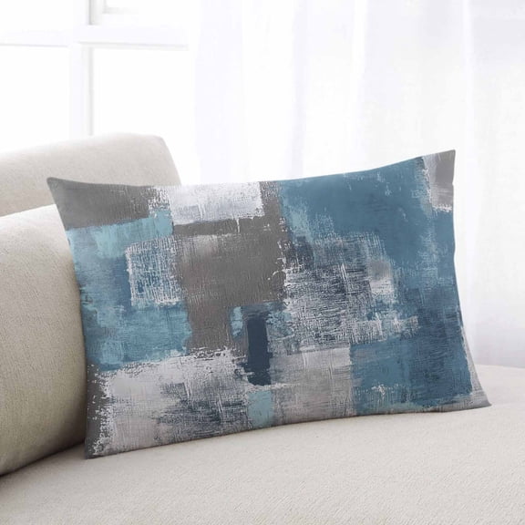 Blue Grey Throw Pillow Covers, Modern Oil Painting Art Abstract Soft Breathable Pillow Cases with Invisible Zipper for Sleeping, Queen Size Pillowcases for Couch Bed Sofa Chair 20x30 Inches