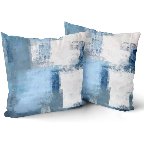 Blue and Grey Throw Pillow Covers White Blue Modern Abstract Art Painting Pillow Case 18x18 Inch Decorative Cushion Cover Accent Pillowcase for Sofa Couch Bed Home Décor Set of 2