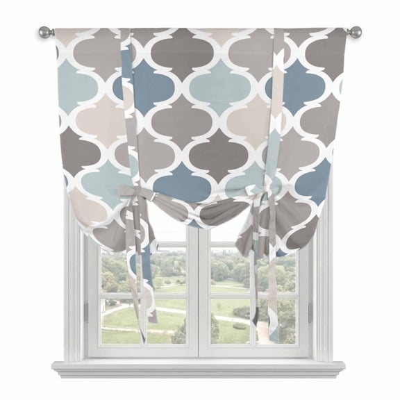 Blue Grey Tie Up Curtains Window Shades, Morocco Trellis Textured Modern Art Rod Pocket Tie Up Window Shade Adjustable Balloon Curtain Shade for Blinds Kitchen Bathroom, 1 Panel, 52"x63"