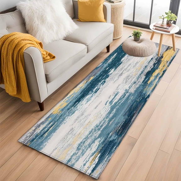 Blue Grey Vintage 2'x6' Runner Rugs for Hallway Kitchen Bedside Non Slip Washable, Abstract Retro Art Entryway Rug Runners with Rubber Backing, Long Carpet Runner for Laundry Room