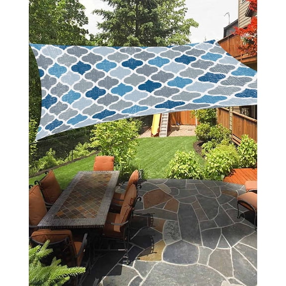Blue Grey Waterproof Sun Shade Sail Geometric Morocco Quatrefoil Lattice Outdoor Patio Sun Shades Canopy UV Block Waterproof Sunshade for Garden Backyard Deck Pergola 6.5x10 Ft