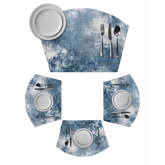 Blue Grey Wedge Shaped Placemats Set of 2, Cotton Linen Fan Place Mats, Oil Painting Modern Abstract Washable Table Mats for Holiday Wedding Party Dinning Coffee Tables 11.8"x17.5"