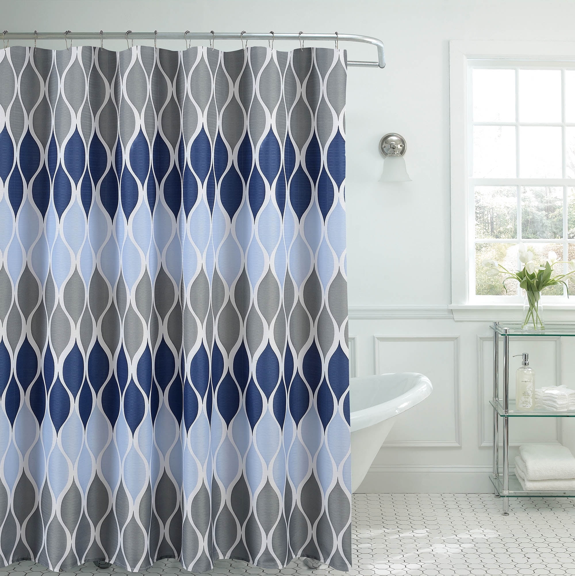 Blue white Bathroom Set Including A Shower Curtain And 3 Non - Temu