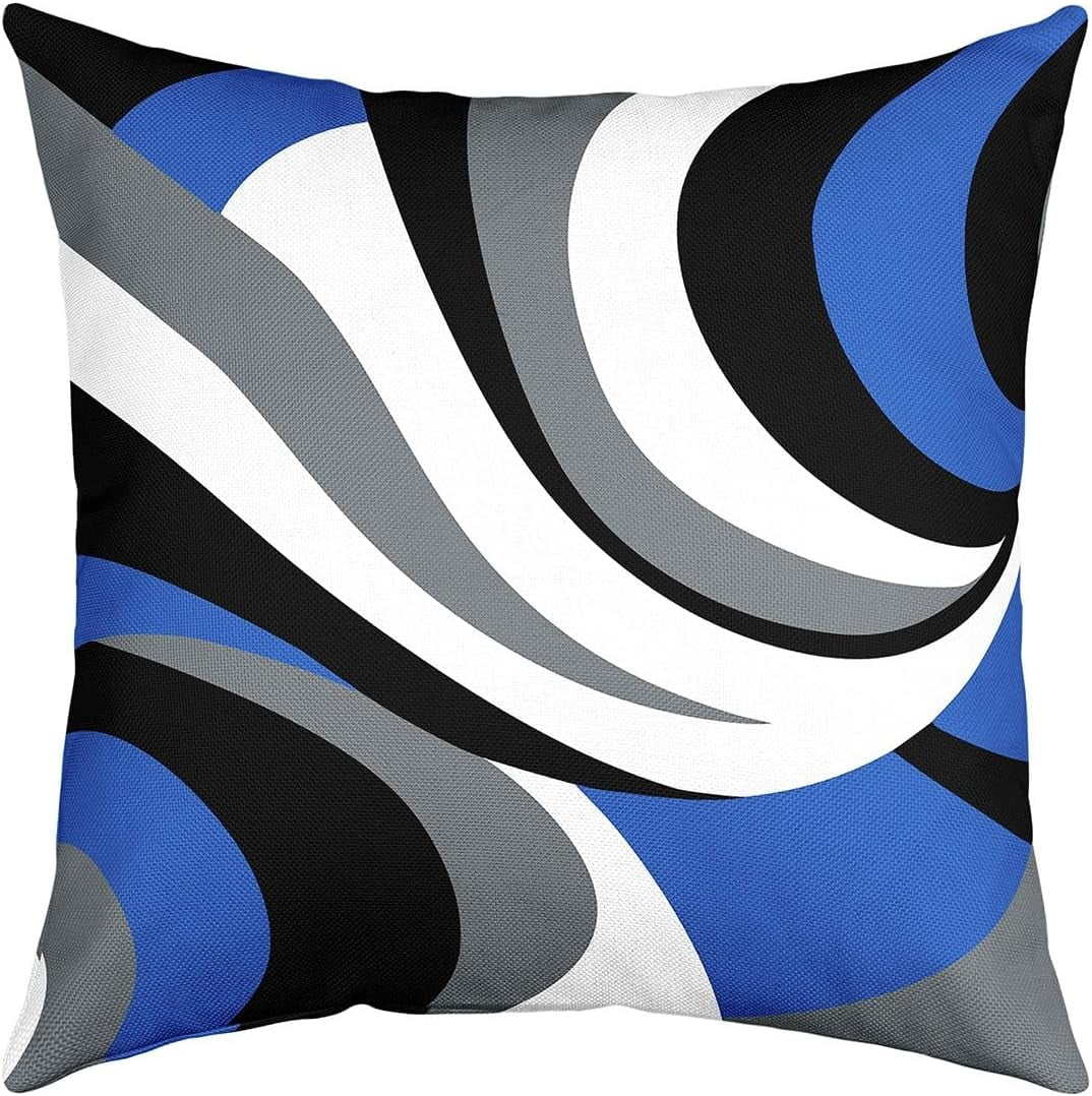 Blue Grey White Geometric Reversible Throw Pillow Covers for Kids Geometry Pillow Covers Home Decor 18 x 18-Inch Stripes Square Cushion Covers Set of 4 Decor Modern Striped Art Abstract