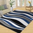 thumbnail image 1 of Blue Grey White Rugs For Living Room, Stripes Wave Rugs For Bedroom, Ultra Soft Non-Slip Short Pile Carpet For Kids Room Under Kitchen Table Office Bedside, 1 of 7