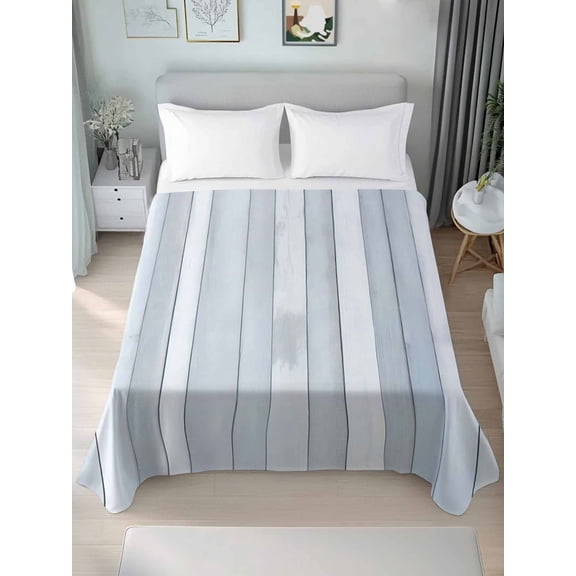 Blue Grey Wood Plank California King Size Flat Sheet, Wrinkleproof & Fadeproof Cooling Flat Bed Sheet Only, Farmhouse Wooden Grain Rustic Breathable Soft Bedding Top Sheets 108 x 98 Inches