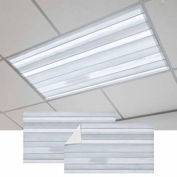 Blue Grey Wood Plank Magnetic Fluorescent Light Covers for Ceiling Lights 2x4Ft, Farmhouse Wooden Grain Rustic Office Classroom Kitchen Drop Ceiling Light Covers Lighting Filters Shade Panel 2 Packs