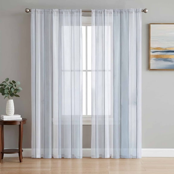 Blue Grey Wood Plank Semi Sheer Curtains 108 Inch Length 2 Panels Set, Farmhouse Wooden Grain Rustic Sheer Kitchen Curtain Privacy Voile Window Curtain for Living Room Bedroom Rod Pocket Drapes