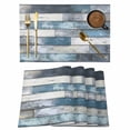 thumbnail image 1 of Blue Grey Wooden Placemats Set of 6 Farmhouse Vintage Cabin Stripes Place Mats Indoor Wipeable Table Mats Washable Cloth Dining Table Placemats for Kitchen Holiday Party Home Decor 13x19 Inch, 1 of 9