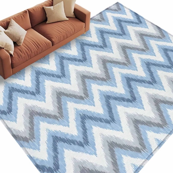 Blue Grey Zigzag Area Rug 5x8 Washable Rug Non Slip Modern Abstract Stripe Geometric Large Area Rug Soft Stainresistant Indoor Floor Carpet for Living Room Bedroom Home Office Dining Room Nursery