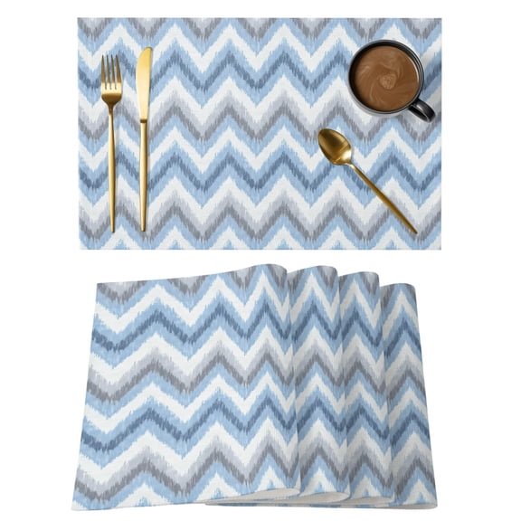 Blue Grey Zigzag Placemats Set of 2 Modern Abstract Stripe Geometric Place Mats Indoor Wipeable Table Mats Washable Cloth Dining Table Placemats for Kitchen Holiday Party Home Decor 13x19 Inch