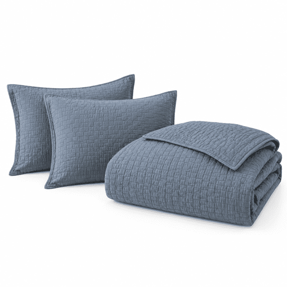 Blue Greyton Quilt Queen Size Bedding Sets With 2ow Shams Textured ...