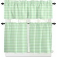 thumbnail image 1 of Blue Grid Kitchen Curtains, Checkered Plaid Gingham Lattice Trellis Print 3-Piece Kitchen Curtain Valance and Tiers Set 24 Inch Length, Rod Pocket Half Window Curtains for Cafe Living Room Bathroom, 1 of 6