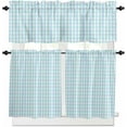 thumbnail image 1 of Blue Grid Kitchen Curtains, Checkered Plaid Gingham Lattice Trellis Print 3-Piece Kitchen Curtain Valance and Tiers Set 36 Inch Length, Rod Pocket Half Window Curtains for Cafe Living Room Bathroom, 1 of 6