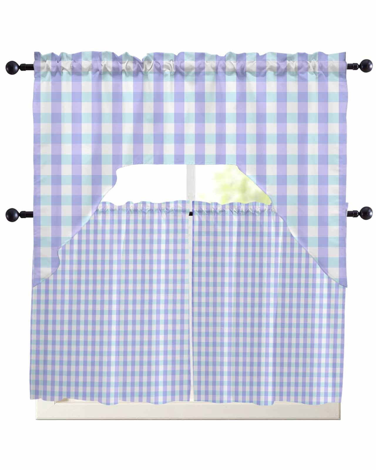 Blue Grid Swag Curtains for Living Room/Bedroom Windows, Checkered ...
