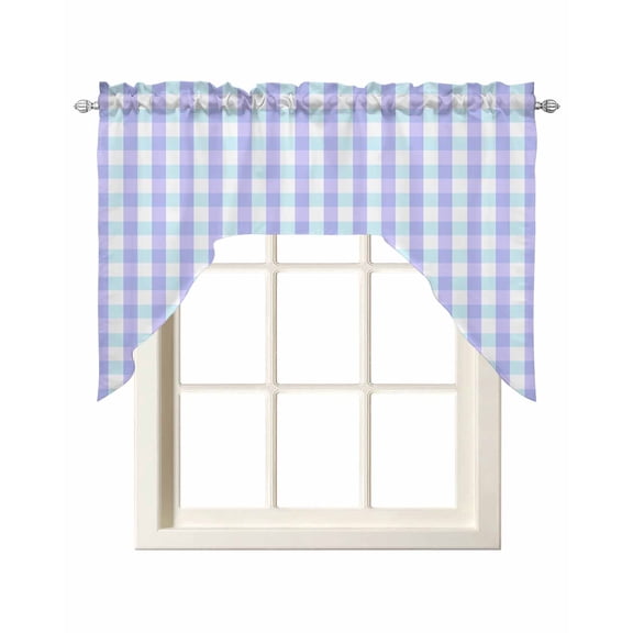 Blue Grid Swag Valances for Windows, Small Curtains Drapes, Checkered Plaid Gingham Lattice Trellis Print Kitchen Window Curtains Over Sink Window Treatment Valance for Bedroom/Bathroom 56"x36"