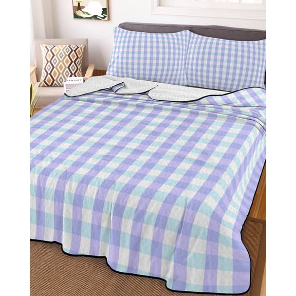 Blue Grid Twin Size Down Alternative Comforter, Lightweight Comforter Quilt Bedding Set with Pillow Shams Checkered Plaid Gingham Lattice Trellis Print All Seasons Bed Comforter Duvet Insert 68"x86"