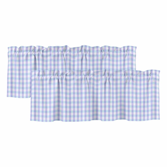 Blue Grid Valances for Windows, Decorative Rod Pocket Window Valance Curtains, Checkered Plaid Gingham Lattice Trellis Print Short Curtain Drapes for Kitchen/Living Room, 2 Panels, 42" W x 12" L