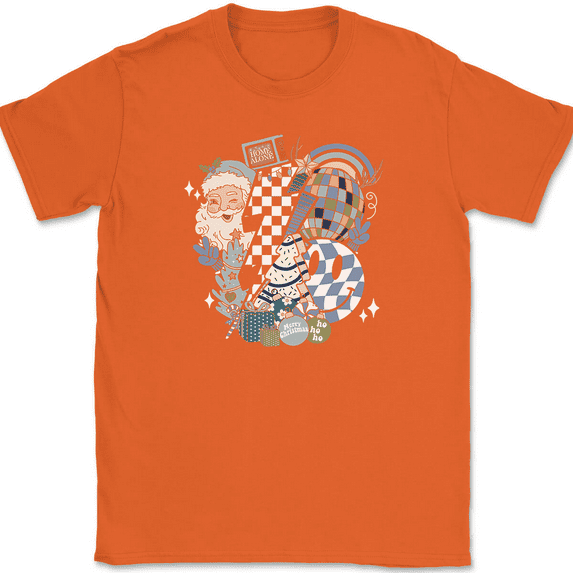 Blue Groovy Merry Christmas T-Shirt Funny Holiday Xmas Santa Clause Tee - Orange, 2XL