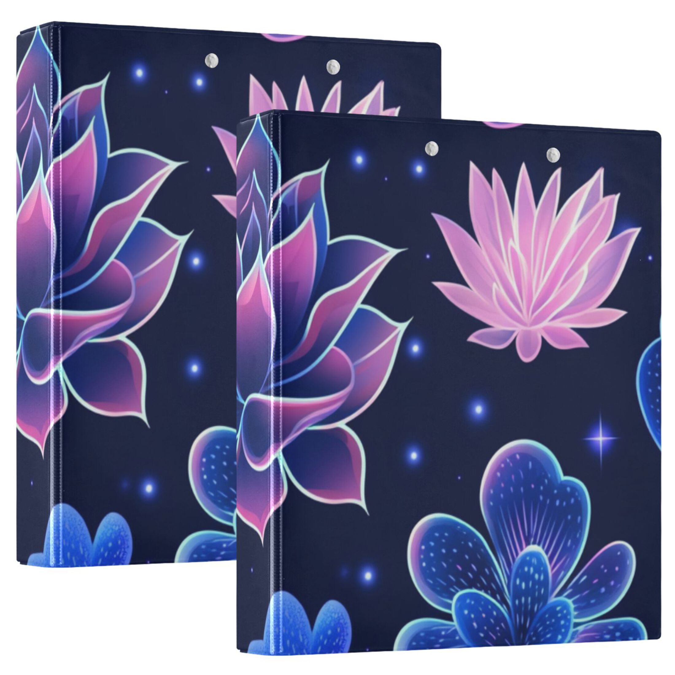 Blue Growing Flowers 3 Ring Binders 1.5 inch Hardcover File Folders with Interior Pockets A4 Size Organizer for School Office Hospital