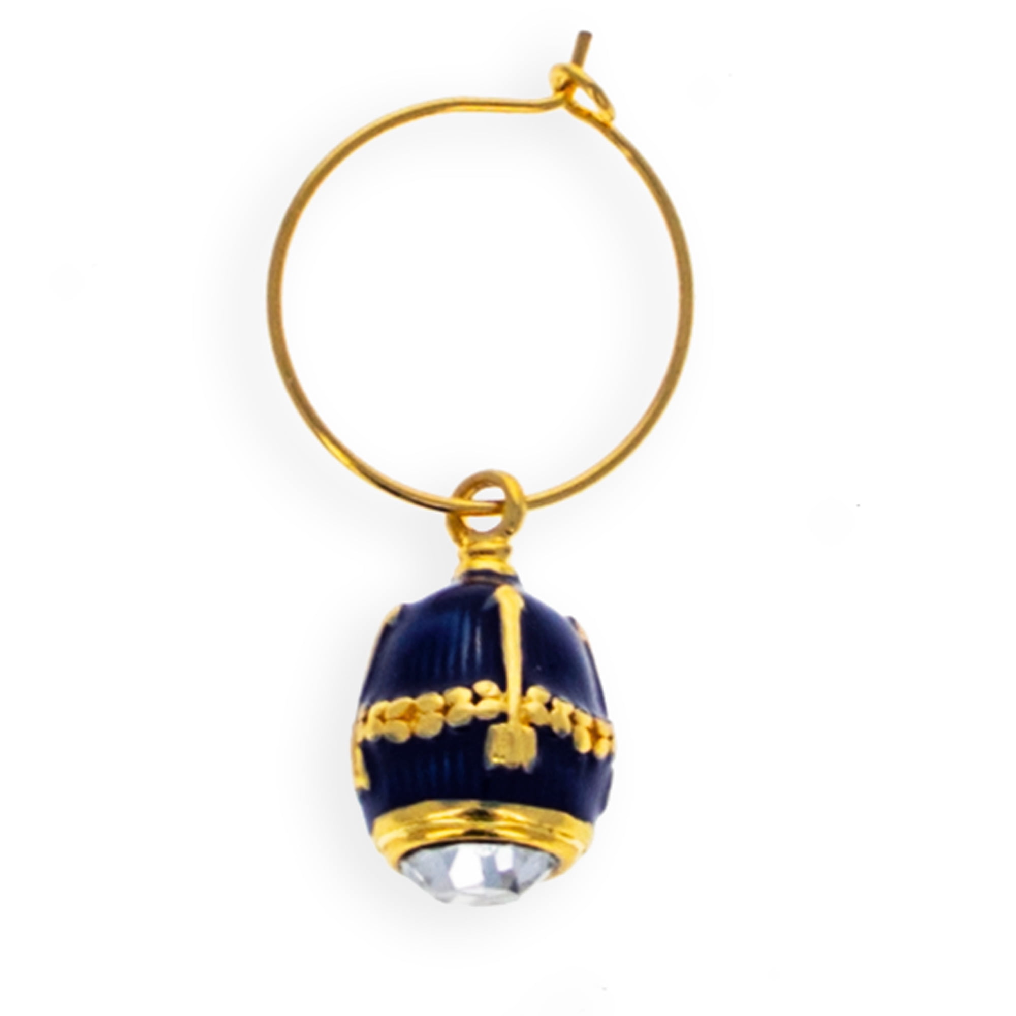 Blue Guilloche Royal Egg Wine Glass Charm