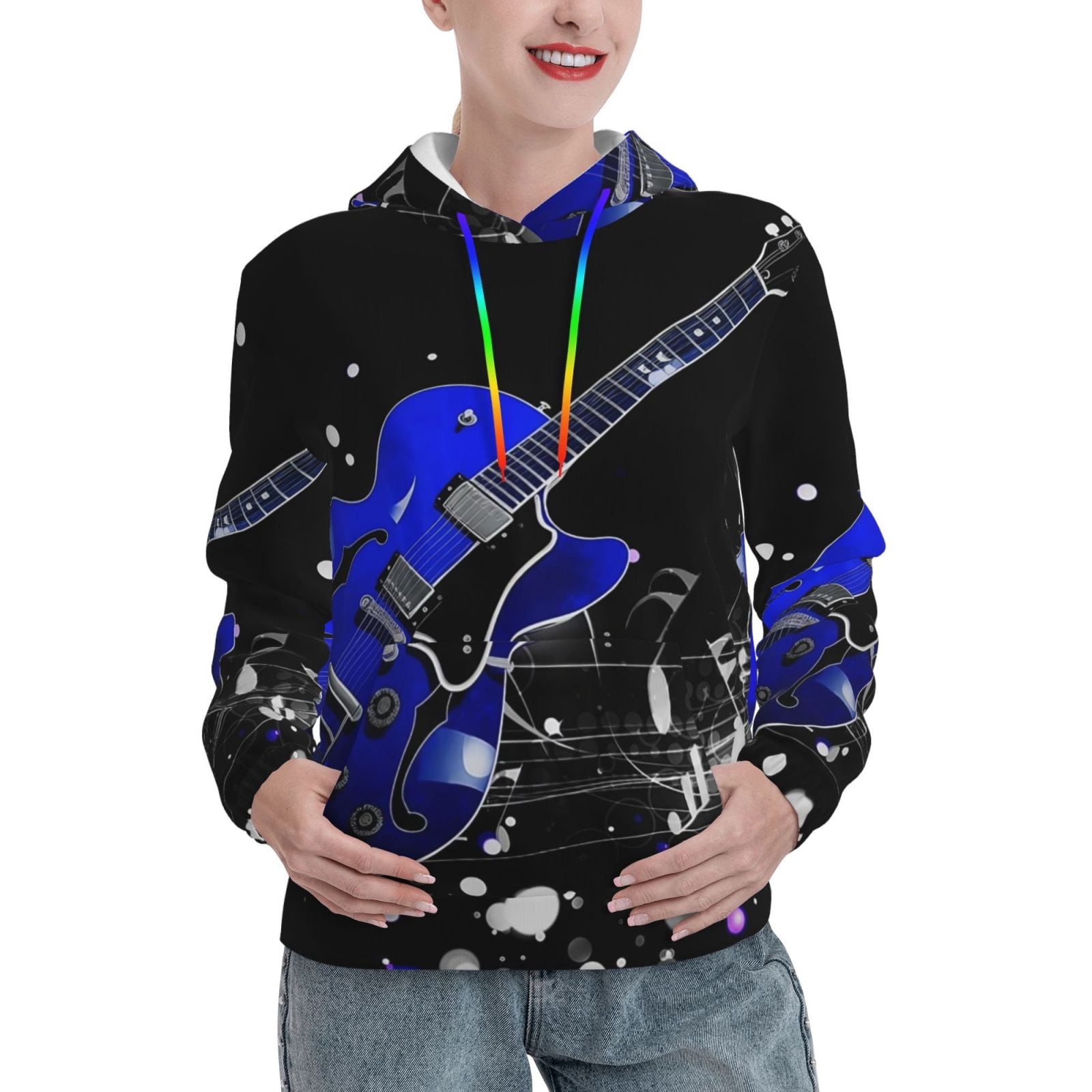 Guitar Pattern Print Women Crewneck Sweatshirt