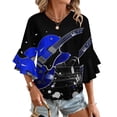 thumbnail image 1 of Blue Guitar Notes Women's V-Neck Blouse With 3/4 Ruffled Bell Sleeves Casual Top Ladies Blouses, 1 of 7