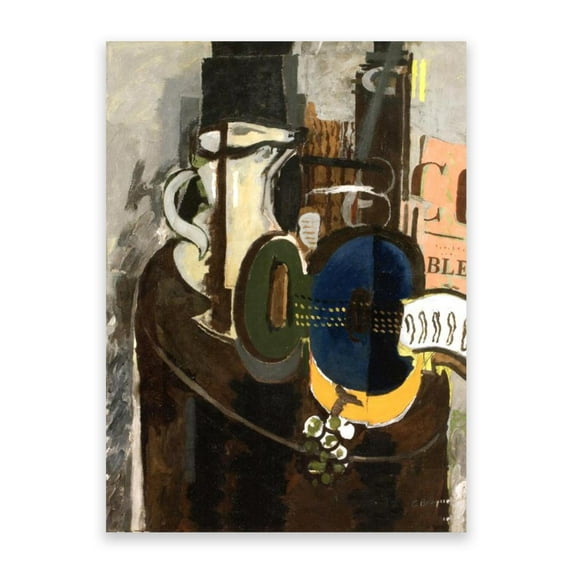 Blue Guitar by Georges Braque- Tableaux sur toile Célèbres Reproductions- Impression sur toile- Tableau Abstrait Poster- Décoration murale pour salon