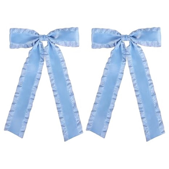 Blue Hair Bow 5.5" Light Large Ruffle for Daily, Dress Decoration 2 Pcs