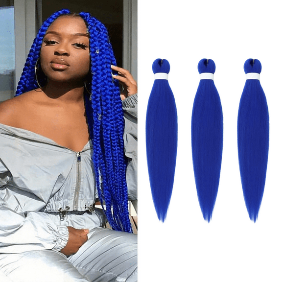 Blue Hair Extensions, 26 Inch 3 Packs Braiding Hair Pre Stretched Purple Yaki Braiding Hair Synthetic Hair Colored Braiding Hair Crochet Hair