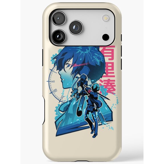Blue-Haired Anime Character and Clock Tough Case for Apple iPhone, Polycarbonate and TPU