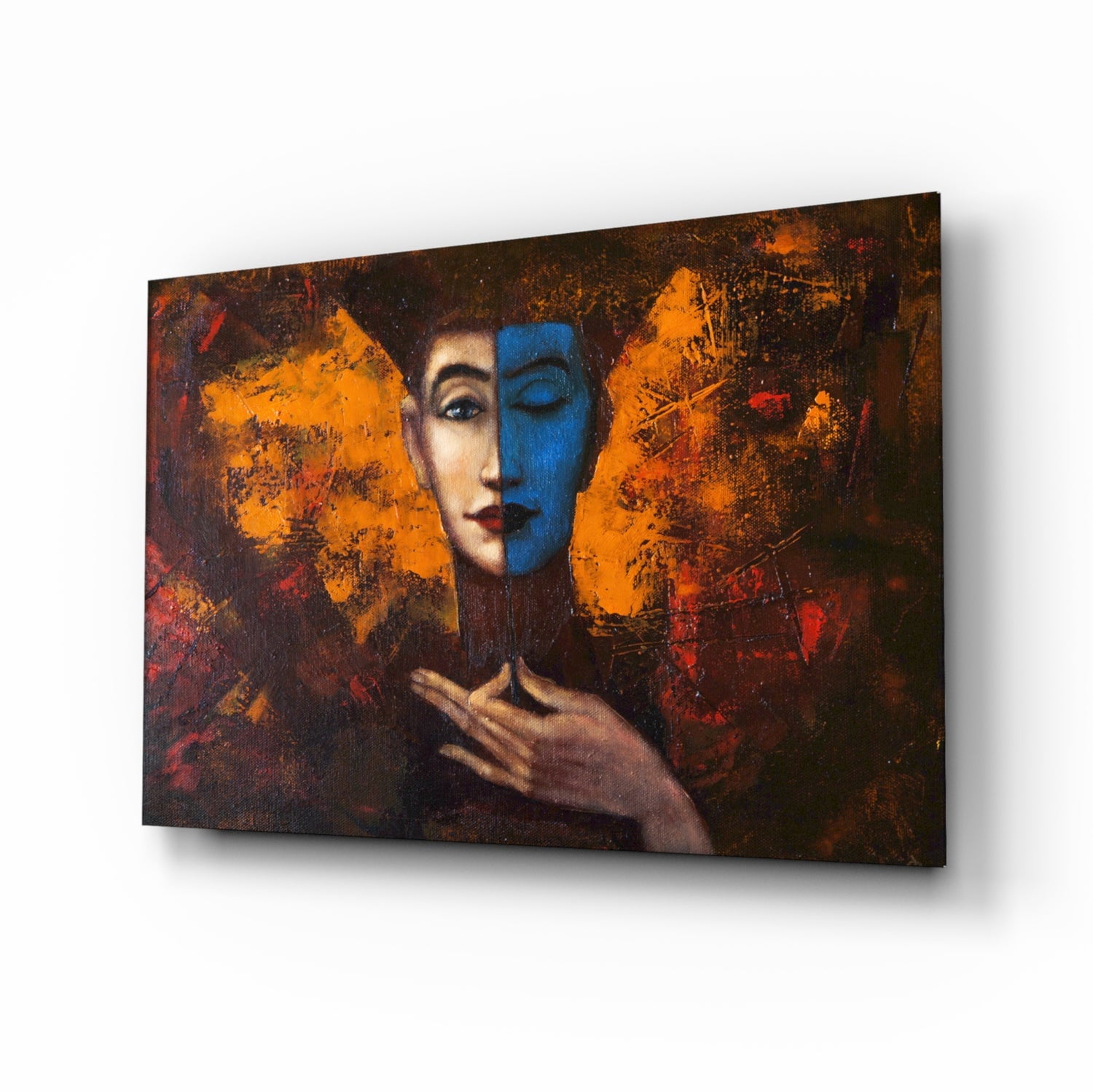 Fall Face Paint Sign Blue Half Face Amber Painting Glass Wall Art - Walmart.com