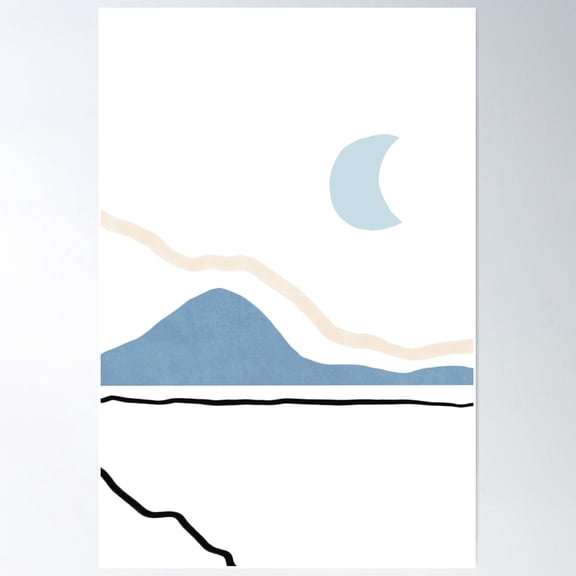 Blue Half Moon Beach Landscape Poster Wall Art, Modern Wall Decor For Living Room Bedroom, 16x24 UNFRAMED