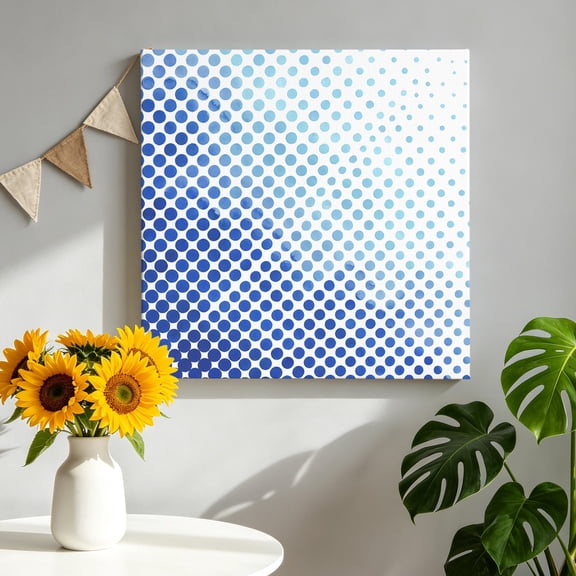 Blue Halftone Dots Canvas Wall Art, Modern Abstract Geometric Minimalist Gradient Framed Canvas Wall Decor Picture Print Artwork Decorations for Living Room Office Ready to Hang 8" x 8"