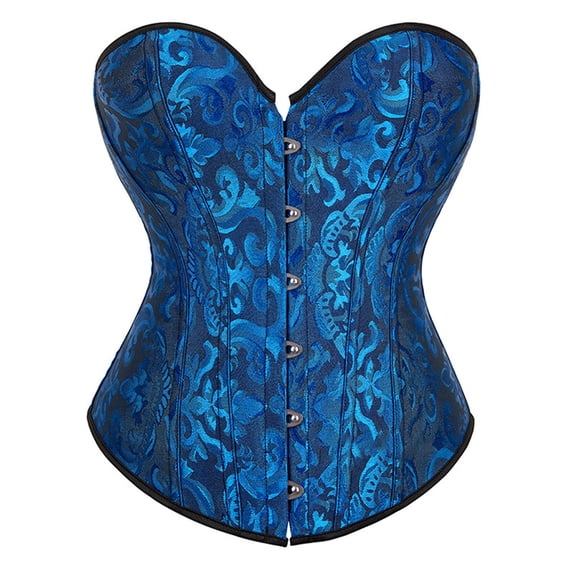 Blue Halloween Corset Tops for Women blended fabric Plus Size Satin Waist Cincher Overbust Bustiers L