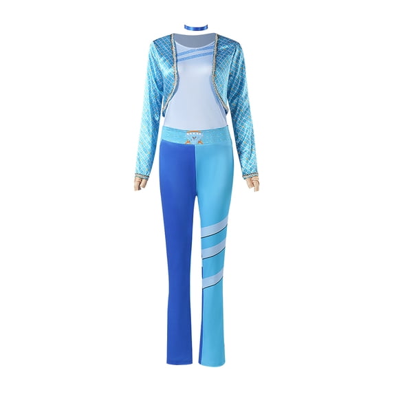 Blue Halloween Costumes for Women Rise of Red Cosplay Set of 5, Jacket, Top, Pants, Gloves and Choker Outfit, Full Dress-Up Apparel for Anime Themed Party Events