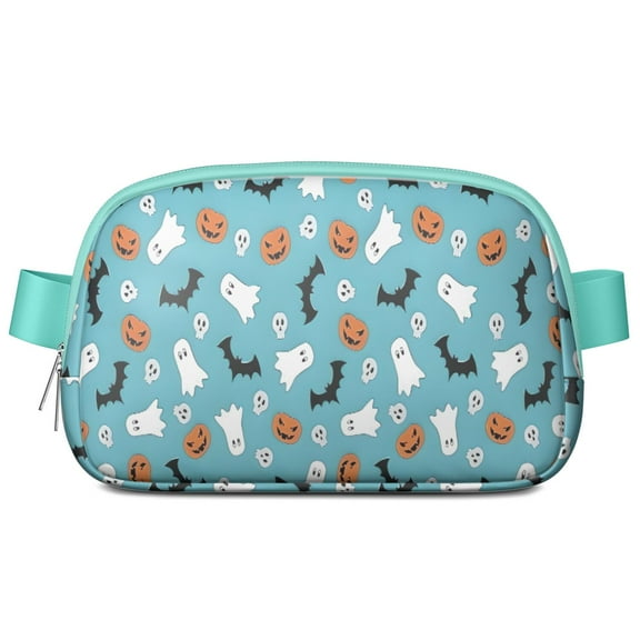 Blue Halloween Ghosts Pumpkins Skulls and Bats Cute Fanny Packs for Women,Travel Waterproof Crossbody Fanny Bags Waist Purse for Women Anti Theft Adjustable Strap for Running Travel Cycling