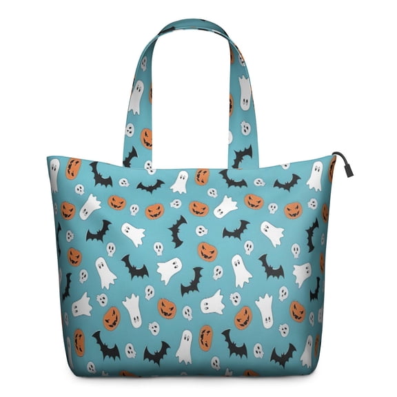 Blue Halloween Ghosts Pumpkins Skulls and Bats Travel Tote Bags for Women Carry On,Large Weekender Bags for Women Travel,Multi Functional Duffle Bag for Work,Shopping,Sports