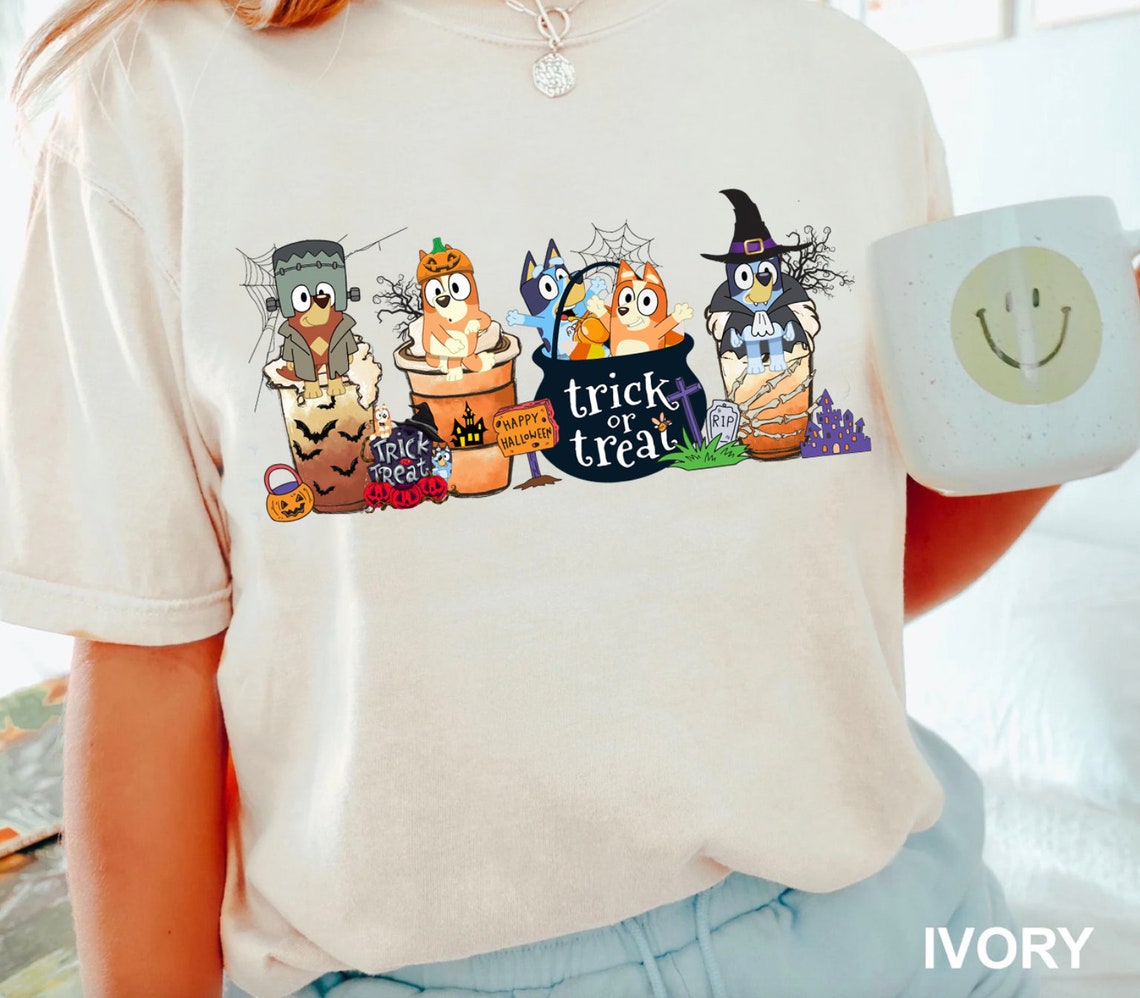 Blue Halloween Shirt Trick or Treat Tee Retro Spooky Halloween Shirt