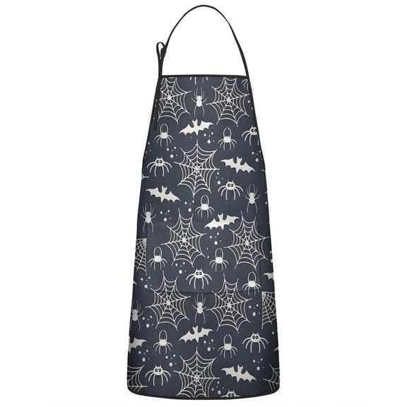 Blue Halloween Spider Webs Bats and Spiders Apron-Garden Aprons for Women with Pockets-Cotton Linen Waterproof Kitchen Cooking Gardening Aprons Adjustable for Kitchen,Cooking,BBQ and Salon 33"x27"