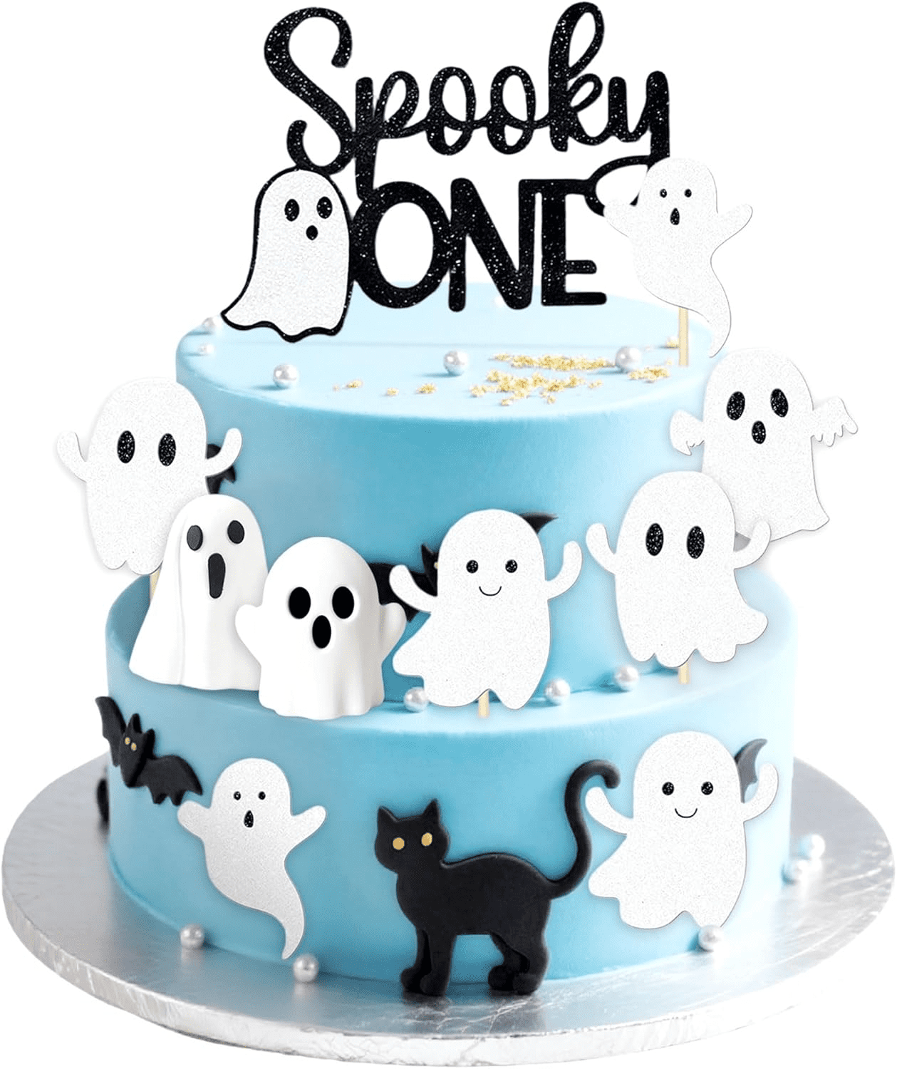 Blue Halloween-Themed Cake Decorations Black And White Cake Toppers ...