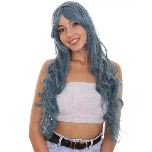 Blue Halloween Wig | 25' Long Curly Hair | | Premium Breathable Capless Cap
