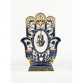 thumbnail image 1 of Blue Hamsa Candle Holder Hand Painted Enamel with Crystals. W: 7", H: 9 1/4", 1 of 3