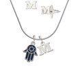 thumbnail image 1 of Blue Hamsa Hand with Star of David - M Initial Charm Necklace and Stud Earrings Jewelry Set, 1 of 1